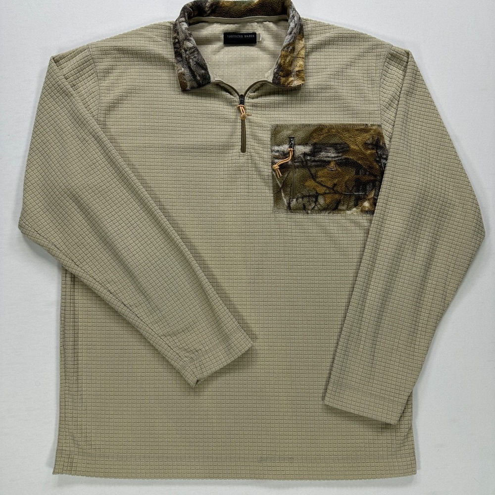 Southern Marsh FieldTec Quarter Zip Pullover Mens Large Waffle Knit Camo Pocket